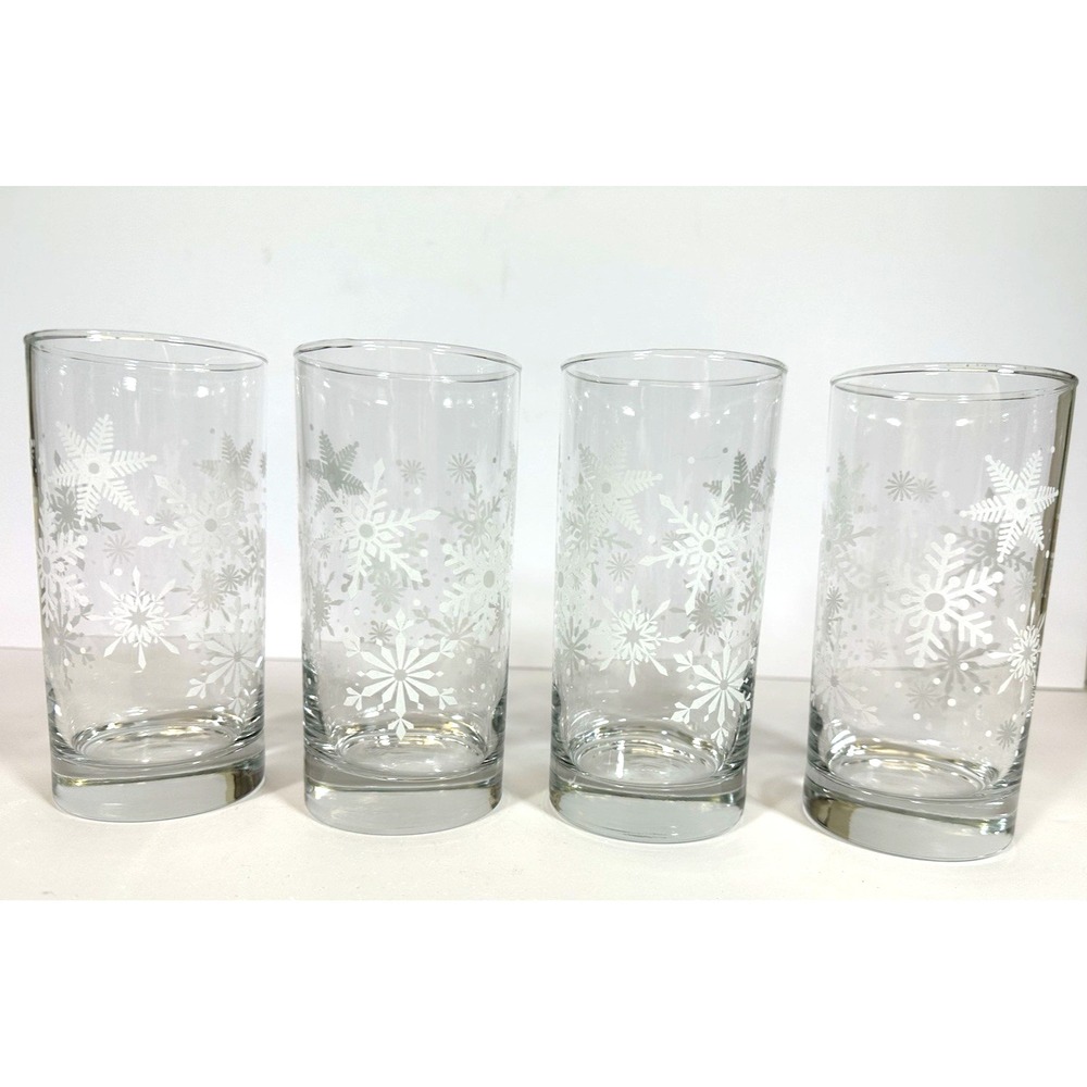 Libbey Snowflake Glasses 6" 16 oz Christmas Winter Drinking Tumblers Set Of 4